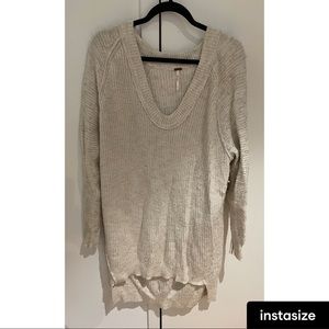 free people scoop neck knit sweater dress in beige- high low back
